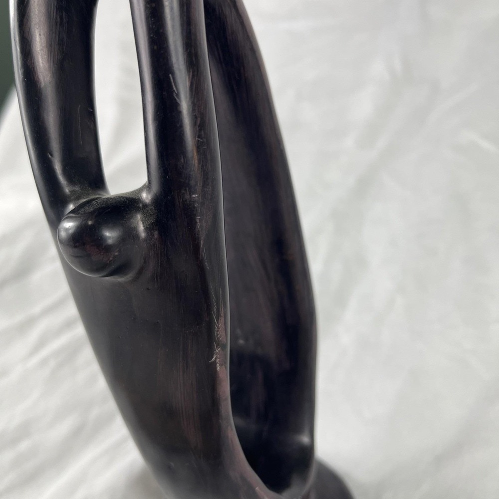 Signed Mother & Child Sculpture 11.5" Hand Carved Black Soapstone African Style - Picture 6 of 12